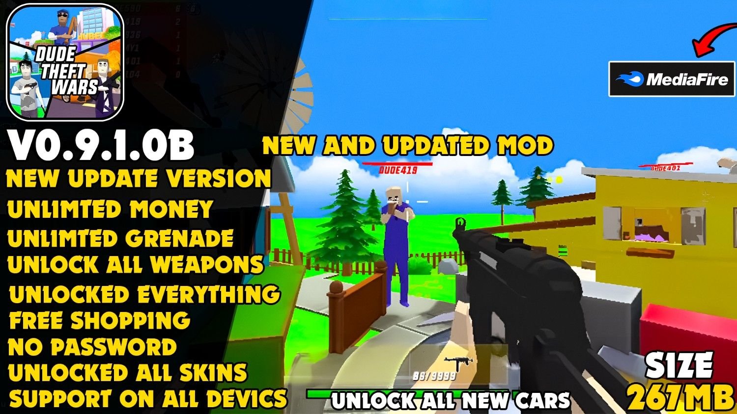 Dude Theft Wars v0.9.1.0B Mod Menu – God Mode Cover